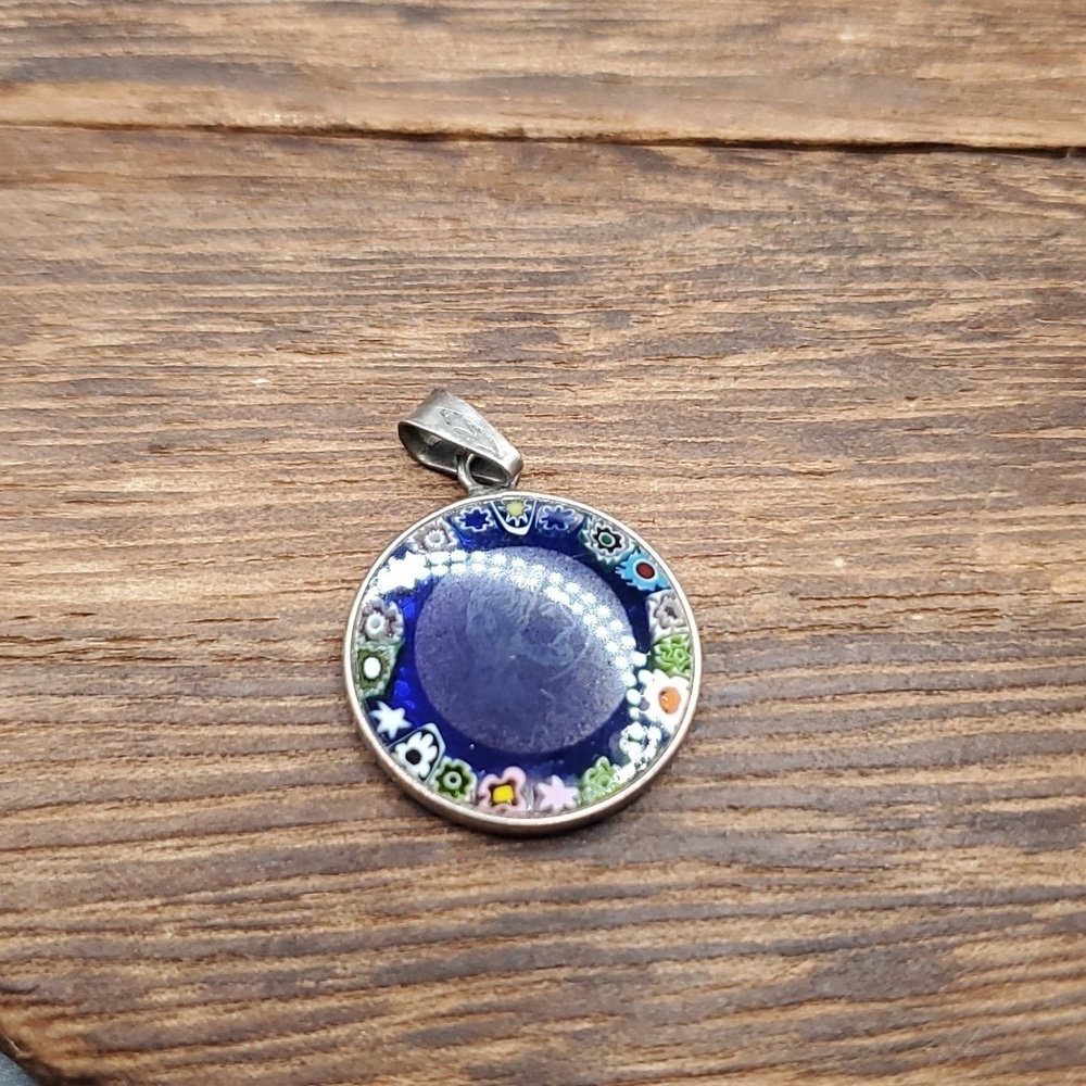Vintage millifiori pendant‎ stained glass sterling